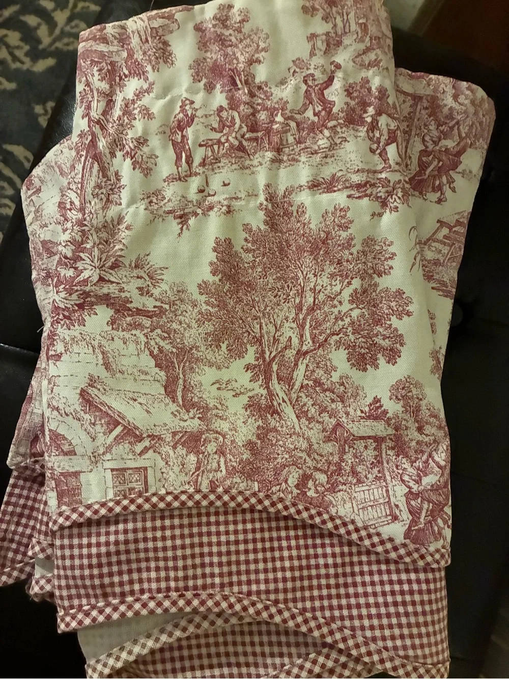 Classic Toile Valance Curtain Top Cranberry Red and Cream